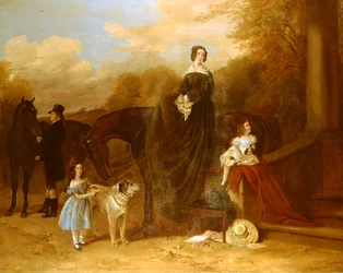 Rodzina z myśliwymi i psami na zewnątrz dworu, 1841
