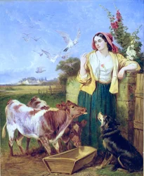 Karmienie cieląt (olej na płótnie)