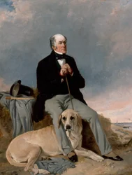 Portret dżentelmena z labradorem (olej na płótnie)