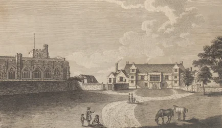 Starożytny pałac arcybiskupi w Maidstone, z Edwarda Hasteda, The History and Topo..., 1782.