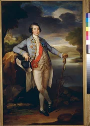 Portrait du prince Alexandre Borissovitch Kourakine (1752-1818), homme politique russe (Portret księcia Aleksandra Kurakina) - Olej na płótnie autorstwa Richarda Bromptona (1734-1783), c1780 - Wymiary : 113x76 cm - Państwowa Galeria Tretiakowska, Moskwa