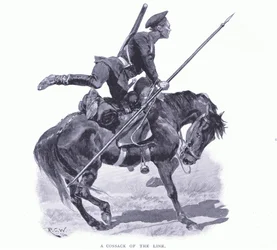 Kozak linii, ilustracja z Historii wojny rosyjsko-japońskiej Cassells t. 1, ok. 1900