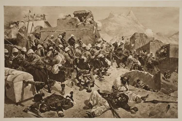 Candahar: 92. górale i 2. szturmujący Gurkhów Gaudi Mułła Sahibdad, z „The Illustrated London News”, 1901