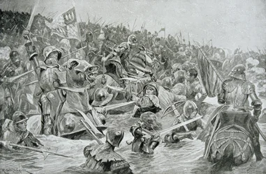 Bitwa pod Towton w 1461 roku, ilustracja z „Historii narodu brytyjskiego” Hutchinsona