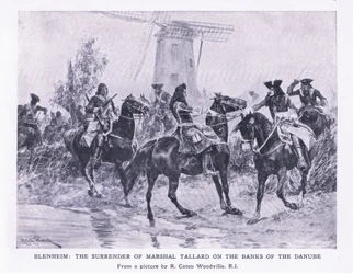 Blenheim, 13 sierpnia 1704: Poddanie się Marshalla Tallarda nad brzegiem Dunaju, ilustracja z brytyjskich bitew lądowych i morskich, 1915