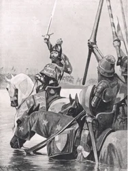Edward III przeprawiający się przez Sommę przed bitwą pod Crecy, ilustracja z "British Battles on Land and Sea", wydanej przez Cassell, Londyn, ok. 1910 r.