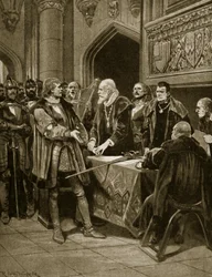 Lord Thomas Fitzgerald rzuca miecz, ilustracja z „Hutchinson