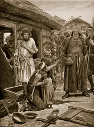Poddani obłożeni nadmiernymi podatkami wyrzuceni z domów, ilustracja z "Hutchinson