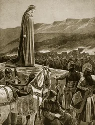 Królowa Ethelfled oglądająca szturm na Brecon, ilustracja z "Hutchinson