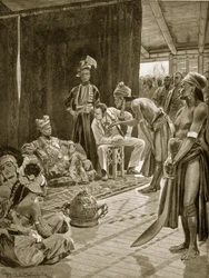 Sir James Brooke na Borneo, 1842, ilustracja z „Hutchinson