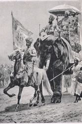 Siraj-ud-Daulah w Plassey, 23 czerwca 1757, ilustracja z brytyjskich bitew na lądzie i morzu, 1915