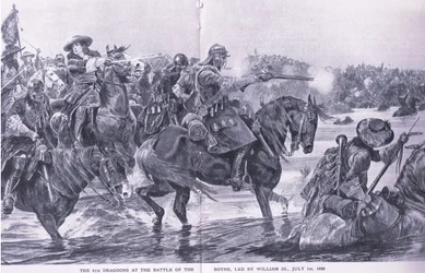 Bitwa pod Boyne 1 lipca 1690, ilustracja z brytyjskich bitew na lądzie i morzu, 1915