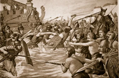 Lądowanie Juliusza Cezara, ilustracja z „Hutchison