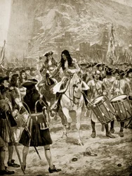 Poddanie Gibraltaru Anglikom, 24 lipca 1704, ilustracja z „Hutchinson
