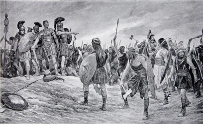 Wespazjan uratowany przez syna Tytusa, ilustracja z „Hutchinson