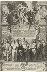 Instelling van de broederschap Milicja Angelica Tomasza z Akwinu, 1649 Pochodzenie Milicji Anielskiej, boski Tomasz z Akwinu; pod jego niebiańskim pasem czystości, ustanowiony (tytuł na przedmiocie)