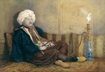 Portret sir Thomasa Philipsa w stroju orientalnym, leżącego z fajką wodną