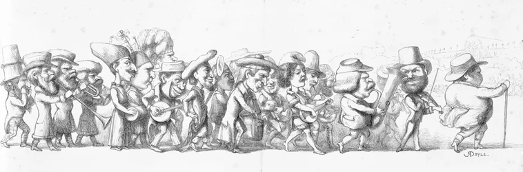 John Bull prowadzący zwiedzających na Wielką Wystawę, 1851