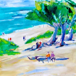 Cyprysowe drzewo i plaża, Carmel, 2019