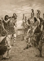Agrykola przyjmuje irlandzkiego króla, ilustracja z „Historii narodu”