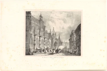 Widok kościoła Saint-Gervais-et-Saint-Protais w Gisors, plansza z serii „Voyages pittoresques et romantiques dans l