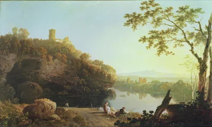 Pejzaż klasyczny: Widok na Arno (olej na płótnie)