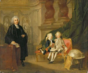 Prince George (1738-1820) i Prince Edward Augustus (1739-67) Synowie Fryderyka (1707-51) Prince of Wales, z ich nauczycielem dr Francisem Ayscough, ok. 1748-49 (olej na płótnie)