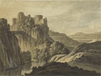 Krajobraz rzeczny z zamkiem na skarpie, 1780