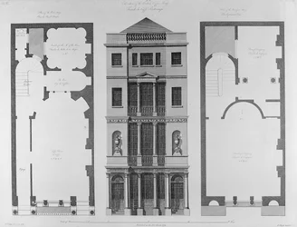 Elewacja brytyjskiej kawiarni, grawerowana przez Roberta Blytha, 1778