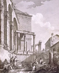 Widok z boku na świątynię Jowisza, wyd. 1764.