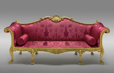 Sofa Dundas, zamówiona w 1764 r., wykonana w 1765 r. (pozłacana sosna i buk, z późniejszą jedwabną tapicerką)