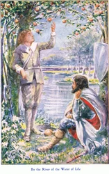 Nad rzeką wody życia, z książki The Pilgrims Progress wydanej przez John F. Shaw & Co, ok. 1900 (kolor lito)