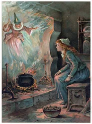 Kopciuszek i wróżka chrzestna, ilustracja z „Pewnego razu” wydanej przez Ernesta Mistera, ok. 1900 (kolor lito)