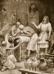Balsamowanie zmarłych, ilustracja z „Historia narodów Hutchinsonów”, c.1910 (lito)