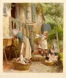 Matka i dzieci wychodzą na pranie, wyd. 1854.
