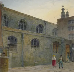Północna strona kaplicy Guildhall przedstawiająca wejście do Cutthroat Alley, City of London, 1820