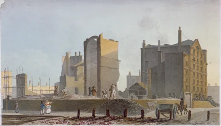 Zrujnowany budynek, Commercial Road, Stepney, Londyn, 1820