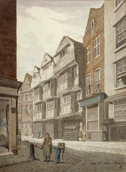 Południowo-zachodni widok starego domu z muru pruskiego w stoczni, Westminster, Londyn, 1815