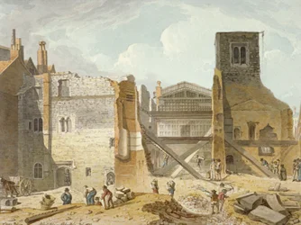Widok zburzenia Pałacu Savoy, Westminster, Londyn, 1820