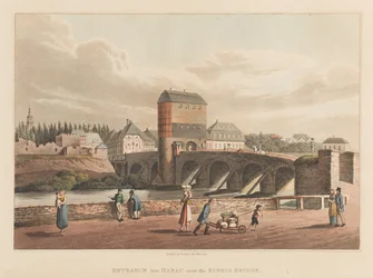 Wejście do Hanau przez most Kinzig, 1814 (akwatinta)