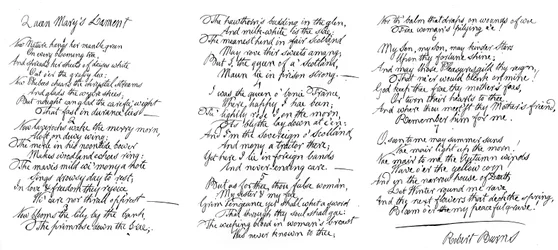 Queen Marys Lament, wiersz pismem Roberta Burnsa, koniec XVIII wieku, 1840