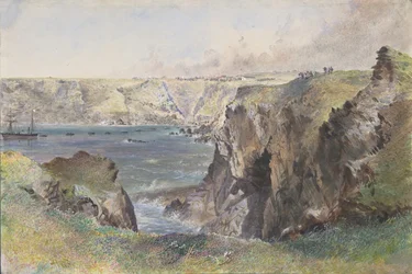 Foilhummerum Bay, Valentia, z fortu Cromwell: Caroline układająca przewód uziemiający 21 lipca 1865 r.