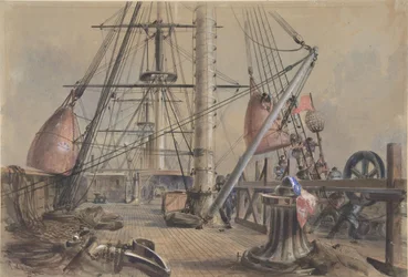 Wydostanie się z jednej z wielkich boj: Pokład Wielkiej Wschodniej Patrząc z..., 1865-66.
