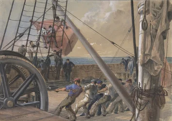 Wydobycie jednej z dużych boi do wodowania, 2 sierpnia 1865, 1865.