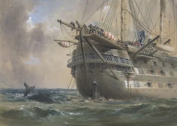 H.M.S. Agamemnon Układanie kabla telegraficznego Atlantyku w 1858 r.: Wieloryb przekracza linię, 1865-66.