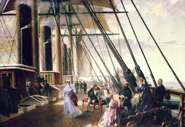 Na pokładzie parowca i statku kołowego "Great Eastern" Isambarda Kingdoma Brunela (1806-1859), w drodze z Sheerness (Anglia) do Valentia (Irlandia).