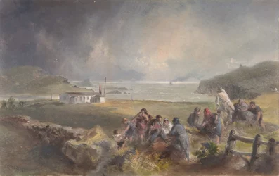 Valentia, Irlandia, z portu, naprzeciwko miasta rycerskiego, w okresie układania..., 1865-66.