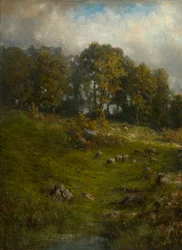 Pastwisko na zboczu wzgórza, koniec XIX i początek XX wieku.