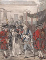 Margaret Nicholson usiłująca zamordować Jego Królewską Mość Jerzego III przy wejściu ogrodowym do Pałacu św. Jakuba, 2 sierpnia 1786