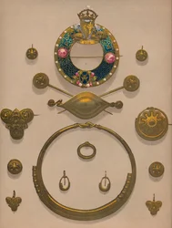 Złote ozdoby i broszka, 1863.